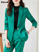Fotvotee plāni biroja sieviešu divdaļīgie komplekti, sieviešu tērpi 2023. gada noliekt apkakli, vienas pogas žakete, solīdi ikdienas bikškostīmi