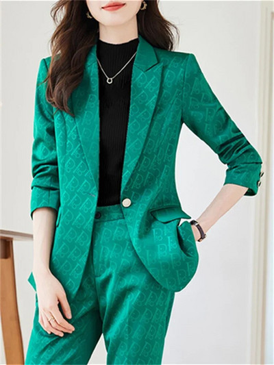 Fotvotee plāni biroja sieviešu divdaļīgie komplekti, sieviešu tērpi 2023. gada noliekt apkakli, vienas pogas žakete, solīdi ikdienas bikškostīmi