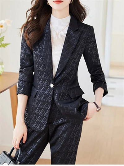 Fotvotee plāni biroja sieviešu divdaļīgie komplekti, sieviešu tērpi 2023. gada noliekt apkakli, vienas pogas žakete, solīdi ikdienas bikškostīmi