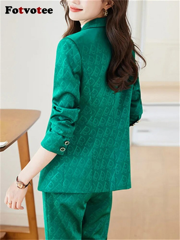 Fotvotee plāni biroja sieviešu divdaļīgie komplekti, sieviešu tērpi 2023. gada noliekt apkakli, vienas pogas žakete, solīdi ikdienas bikškostīmi