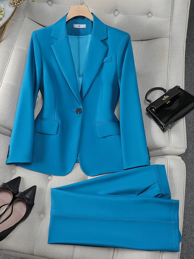 Žensko formalno odijelo s hlačama Komplet od 2 komada Ženski kaki bež boja kave Ružičasto Crveno Plava Ženska poslovna radna odjeća Sako i hlače