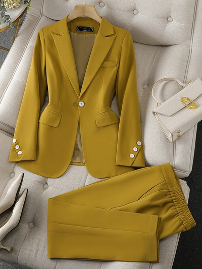 Žensko formalno odijelo s hlačama Komplet od 2 komada Ženski kaki bež boja kave Ružičasto Crveno Plava Ženska poslovna radna odjeća Sako i hlače