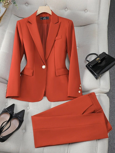 Žensko formalno odijelo s hlačama Komplet od 2 komada Ženski kaki bež boja kave Ružičasto Crveno Plava Ženska poslovna radna odjeća Sako i hlače