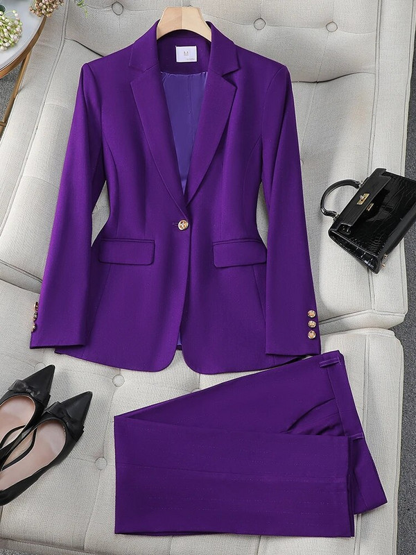 Žensko formalno odijelo s hlačama Komplet od 2 komada Ženski kaki bež boja kave Ružičasto Crveno Plava Ženska poslovna radna odjeća Sako i hlače