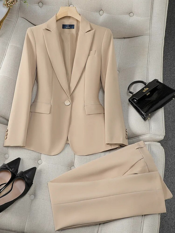 Žensko formalno odijelo s hlačama Komplet od 2 komada Ženski kaki bež boja kave Ružičasto Crveno Plava Ženska poslovna radna odjeća Sako i hlače