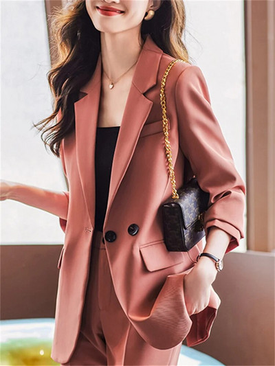 Yitimuceng dvodijelni setovi u boji kave, elegantni ženski uredski ženski sako s dvostrukim kopčanjem iz 2023., nova modna odijela s pencil hlačama