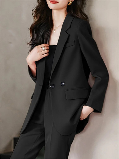 Yitimuceng dvodijelni setovi u boji kave, elegantni ženski uredski ženski sako s dvostrukim kopčanjem iz 2023., nova modna odijela s pencil hlačama