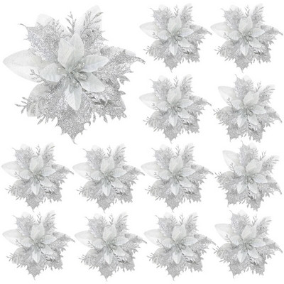 10/5 KOM 14 cm svjetlucavi zlatno crveni božićni cvijet Umjetni božićni cvijet Poinsettia Ukras za božićno drvce Dom Nova godina Navidad Poklon