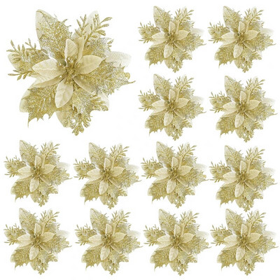 10/5 KOM 14 cm svjetlucavi zlatno crveni božićni cvijet Umjetni božićni cvijet Poinsettia Ukras za božićno drvce Dom Nova godina Navidad Poklon