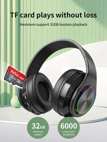 Слушалки Безжични Bluetooth слушалки Цветни светещи карти за поставяне на игра Музика Спорт Поддръжка Мобилен телефон Компютър
