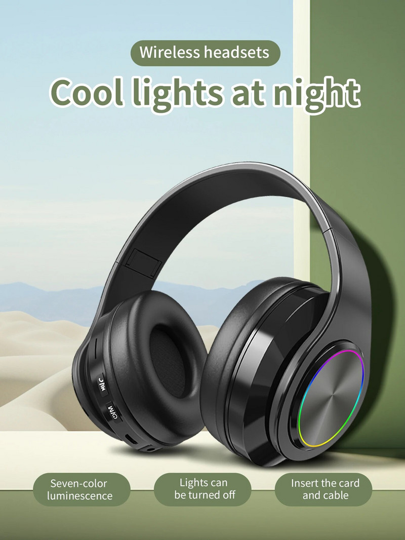 Slušalice Bežične Bluetooth slušalice Šarene svjetleće kartice za umetanje Igra Glazba Sport Podrška Mobilni telefon Računalo