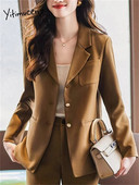 Yitimuceng jednobojni dvodijelni set za 2023., novi modni elegantni uredski ženski sako s jednim kopčanjem, uski odijela s hlačama visokog struka
