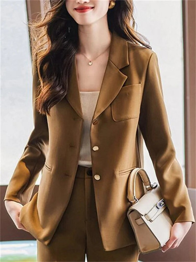 Yitimuceng jednobojni dvodijelni set za 2023., novi modni elegantni uredski ženski sako s jednim kopčanjem, uski odijela s hlačama visokog struka