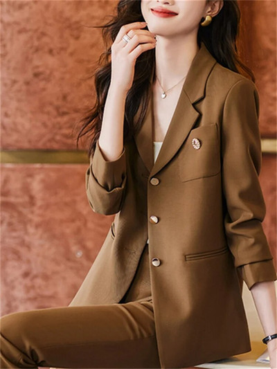 Yitimuceng jednobojni dvodijelni set za 2023., novi modni elegantni uredski ženski sako s jednim kopčanjem, uski odijela s hlačama visokog struka
