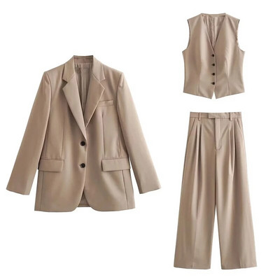 Yitimuceng brīvi trīsdaļīgi komplekti biroja apģērbam sievietēm, 2023. gada jauns modes žakete ar garām piedurknēm, eleganti pogām vestes, vintage bikškostīmi