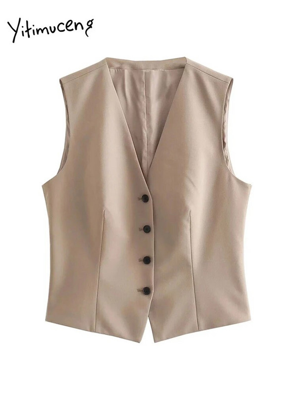 Yitimuceng brīvi trīsdaļīgi komplekti biroja apģērbam sievietēm, 2023. gada jauns modes žakete ar garām piedurknēm, eleganti pogām vestes, vintage bikškostīmi