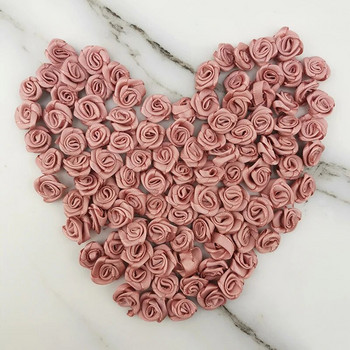 (100 τεμ./συσκευασία) Μίνι 10*10 χιλιοστά Φρέσκια ροζ κορδέλα λουλούδια μικρού μεγέθους Σατέν κορδέλα Τεχνητό λουλούδι Χειροτεχνία γιορτινή διακόσμηση