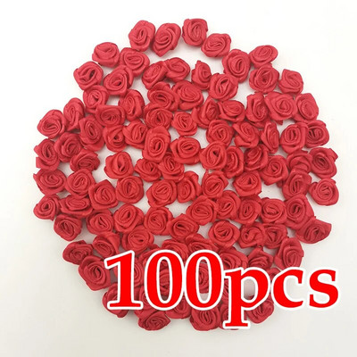 (100 db/csomag) 10*10mm-es mini friss rózsaszín szalag virágok kis méretű szatén szalag művirág kézműves ünnepi parti dekoráció