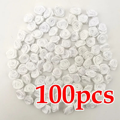 (100 db/csomag) 10*10mm-es mini friss rózsaszín szalag virágok kis méretű szatén szalag művirág kézműves ünnepi parti dekoráció