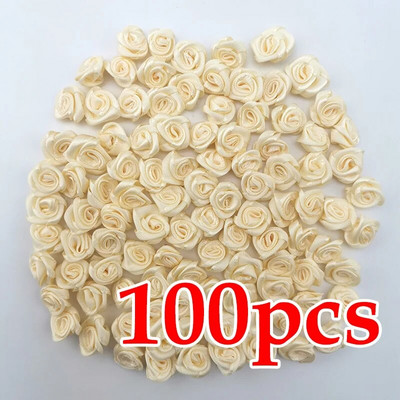 (100 db/csomag) 10*10mm-es mini friss rózsaszín szalag virágok kis méretű szatén szalag művirág kézműves ünnepi parti dekoráció