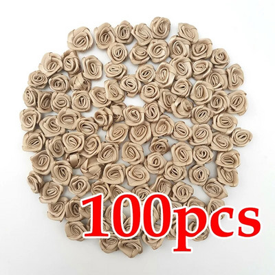 (100 db/csomag) 10*10mm-es mini friss rózsaszín szalag virágok kis méretű szatén szalag művirág kézműves ünnepi parti dekoráció