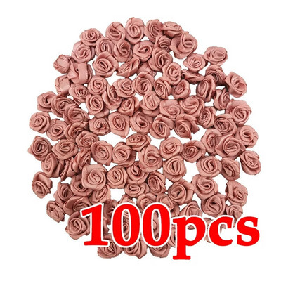 (100 db/csomag) 10*10mm-es mini friss rózsaszín szalag virágok kis méretű szatén szalag művirág kézműves ünnepi parti dekoráció