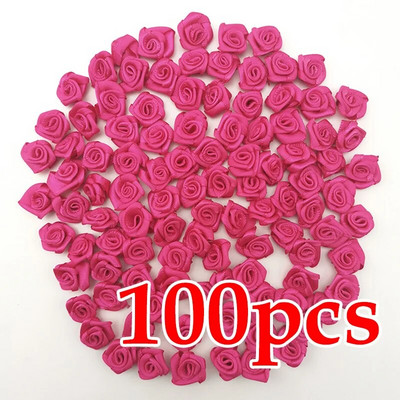 (100 db/csomag) 10*10mm-es mini friss rózsaszín szalag virágok kis méretű szatén szalag művirág kézműves ünnepi parti dekoráció