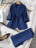 Yitimuceng Solid Sieviešu uzvalki Biroja komplekti 2023. gada jauns modes apkakle ar vienu pogu bleizeri Eleganti bikškostīmi ar augstu vidukli