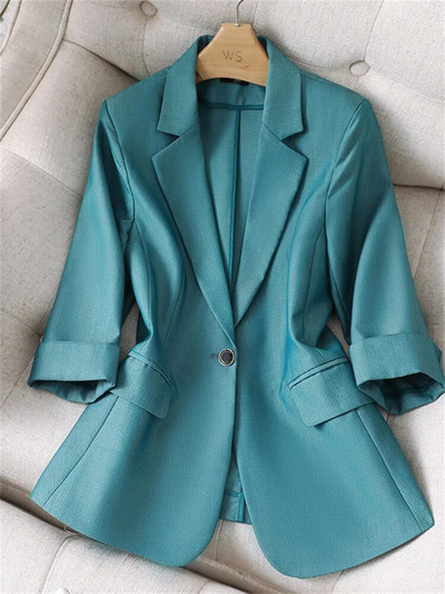 Yitimuceng Solid Sieviešu uzvalki Biroja komplekti 2023. gada jauns modes apkakle ar vienu pogu bleizeri Eleganti bikškostīmi ar augstu vidukli