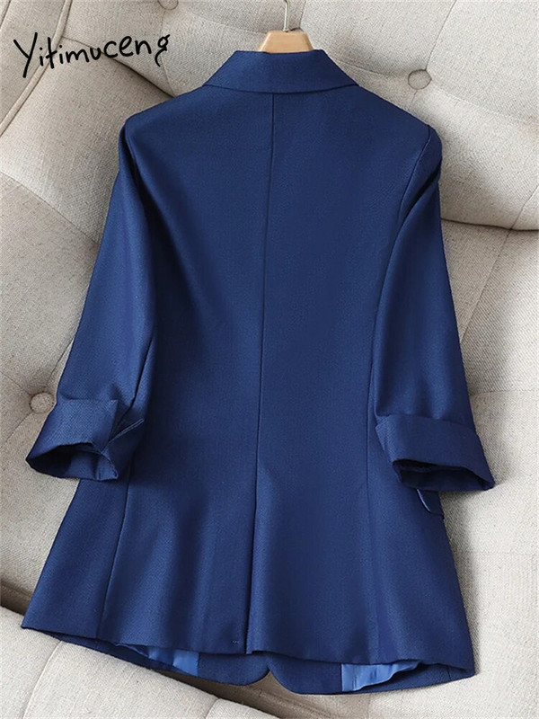 Yitimuceng Solid Sieviešu uzvalki Biroja komplekti 2023. gada jauns modes apkakle ar vienu pogu bleizeri Eleganti bikškostīmi ar augstu vidukli