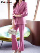 Fotvotee vékony öltöny szett női 2023 divatos irodai női hosszú ujjú, lehajtható gallérral blézerek Elegáns, magas derekú nadrágkosztümök