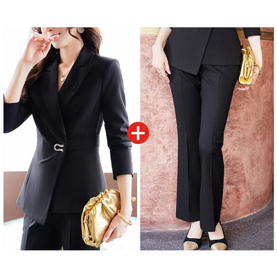 Fotvotee vékony öltöny szett női 2023 divatos irodai női hosszú ujjú, lehajtható gallérral blézerek Elegáns, magas derekú nadrágkosztümök