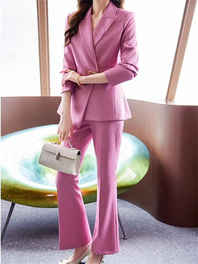 Fotvotee vékony öltöny szett női 2023 divatos irodai női hosszú ujjú, lehajtható gallérral blézerek Elegáns, magas derekú nadrágkosztümök