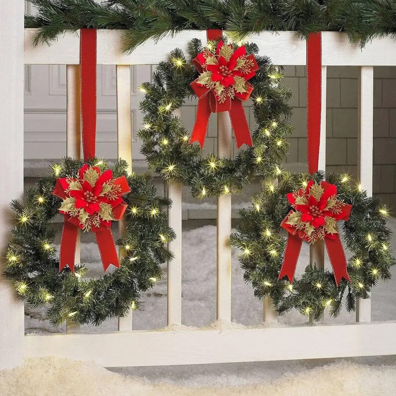 5/10 gab. Mirdzoši Ziemassvētku ziedi Mākslīgie Ziemassvētki Ziedu Viltus Ziedi Ziemassvētku eglīšu kulonu rotājumi Jaungada ballītes dekors