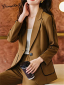 Yitimuceng kávé színű kétrészes készletek, női 2023 elegáns irodai női egygombos blézer, új divat, alkalmi nadrágkosztümök