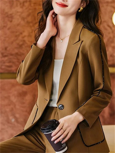 Yitimuceng kávé színű kétrészes készletek, női 2023 elegáns irodai női egygombos blézer, új divat, alkalmi nadrágkosztümök