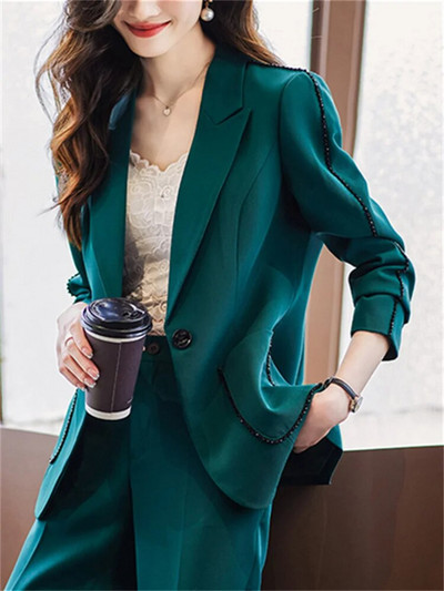 Yitimuceng kávé színű kétrészes készletek, női 2023 elegáns irodai női egygombos blézer, új divat, alkalmi nadrágkosztümök
