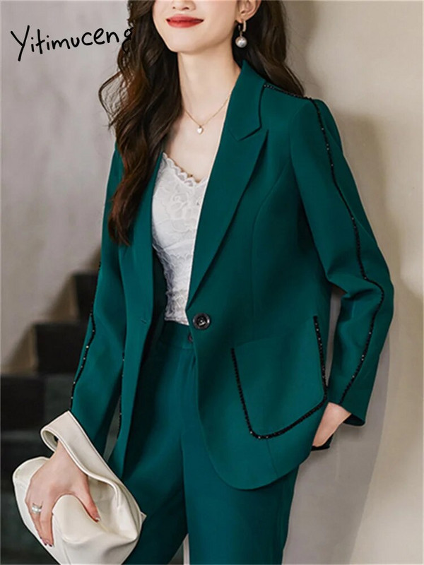 Yitimuceng kávé színű kétrészes készletek, női 2023 elegáns irodai női egygombos blézer, új divat, alkalmi nadrágkosztümök