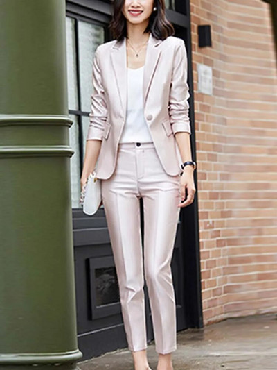 Yitimuceng spilgta zīda divu gabalu komplekti, sieviešu 2023. gada biroja dāmu apkakles, vienas pogas bleizeri, somi, šauri bikses, kostīmi