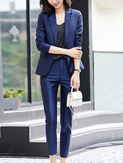 Yitimuceng spilgta zīda divu gabalu komplekti, sieviešu 2023. gada biroja dāmu apkakles, vienas pogas bleizeri, somi, šauri bikses, kostīmi