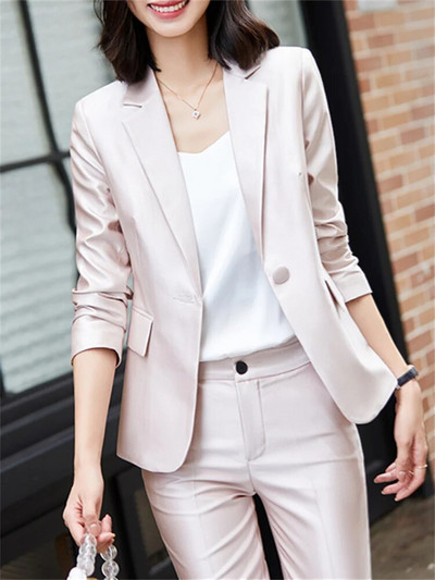 Yitimuceng spilgta zīda divu gabalu komplekti, sieviešu 2023. gada biroja dāmu apkakles, vienas pogas bleizeri, somi, šauri bikses, kostīmi