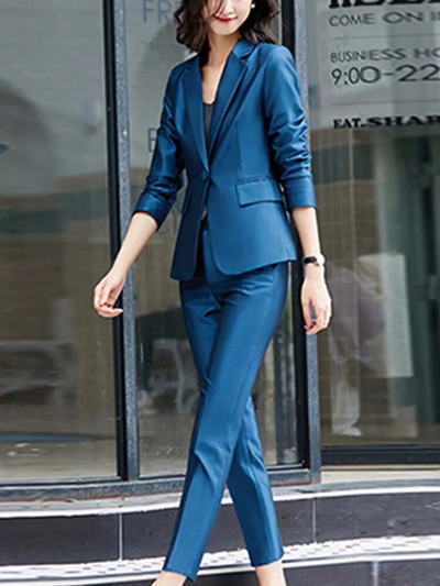 Yitimuceng spilgta zīda divu gabalu komplekti, sieviešu 2023. gada biroja dāmu apkakles, vienas pogas bleizeri, somi, šauri bikses, kostīmi