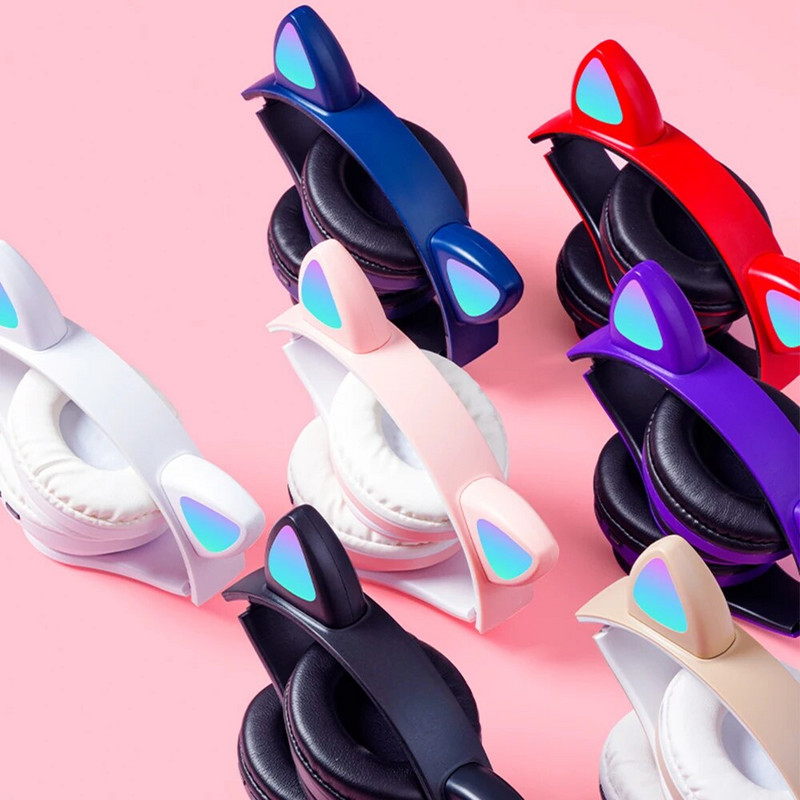 Bluetooth vezeték nélküli fejhallgató macskafül világító fény sztereó basszus sisakok gyerekeknek játékos lányoknak ajándékok PC telefon játék fejhallgató