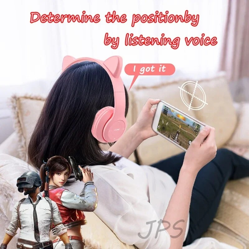 Bljeskalica Slatke slušalice s mačjim ušima Bežične s mikrofonom Mogu se zatvoriti LED Djeca Djevojka Stereo Telefon Glazba Bluetooth slušalica Igrač