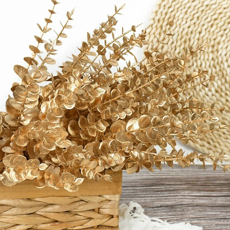 10 komada Zlatne stabljike eukaliptusa Umjetno lišće eukaliptusa Grane za vjenčanje Središnji cvijet Cvjetni aranžman Uređenje doma