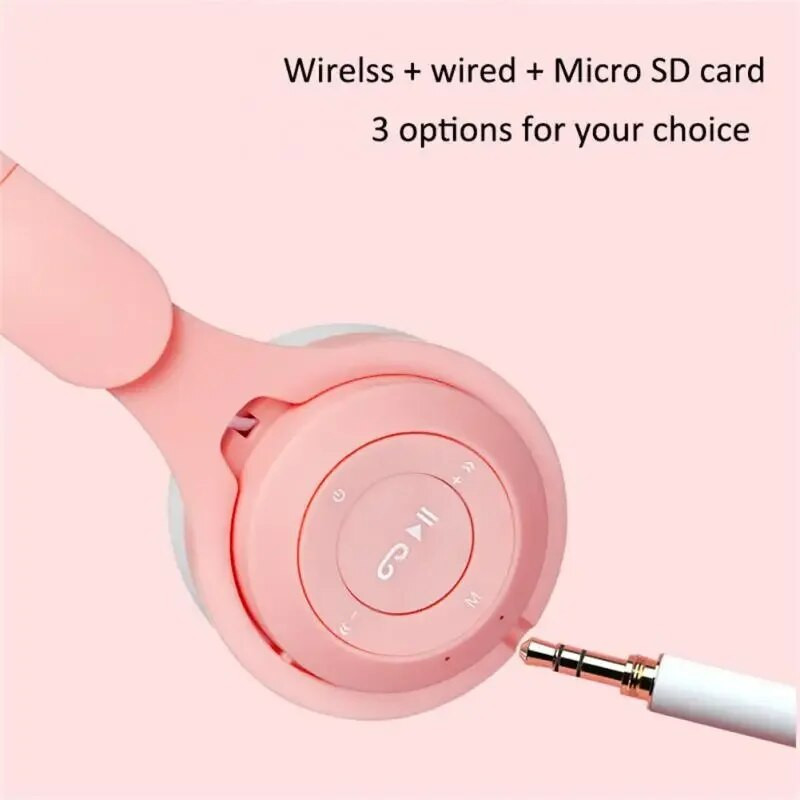 Aranyos macska Bluetooth fejhallgató vezeték nélküli fejhallgató zenei fülhallgató mikrofonnal iPhone 14 13 számítógéphez támogatás TF kártya gyerekeknek lányok ajándékok