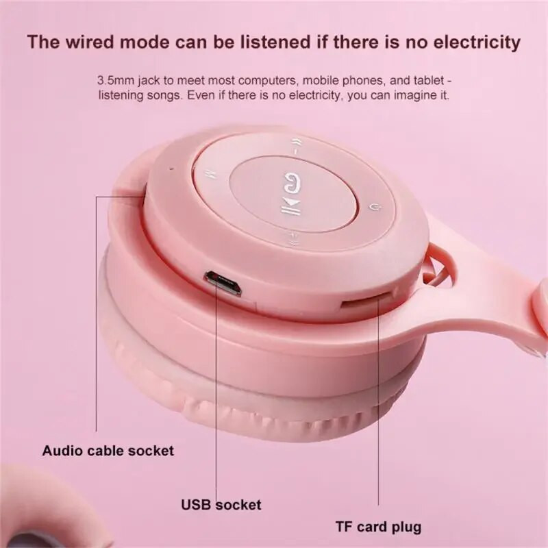 Aranyos macska Bluetooth fejhallgató vezeték nélküli fejhallgató zenei fülhallgató mikrofonnal iPhone 14 13 számítógéphez támogatás TF kártya gyerekeknek lányok ajándékok