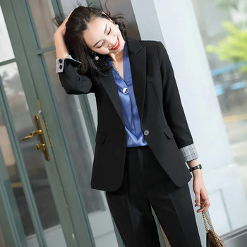 Γυναικεία Εργασία Επαγγελματικό Επίσημο Παντελόνι Blazer Σετ Γραφείου Γυναικείο μπλε μαύρο πράσινο σακάκι και παντελόνι