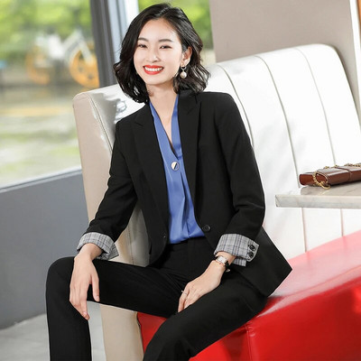 Ženski poslovni poslovni formalni odijelo s hlačama Blazer 2-dijelni set Uredski ženski plavi crni zeleni sako i hlače