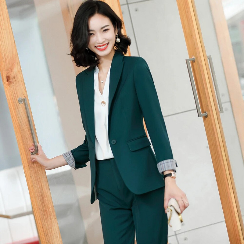 Ženski poslovni poslovni formalni odijelo s hlačama Blazer 2-dijelni set Uredski ženski plavi crni zeleni sako i hlače